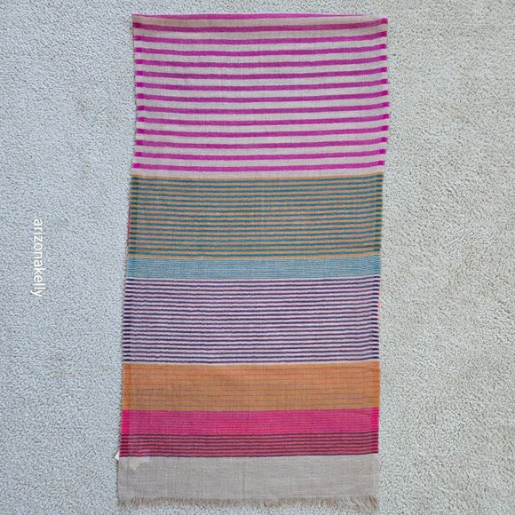 NWT Coldwater Creek Wool Scarf Lightweight Stripes Colorful - Picture 2 of 10